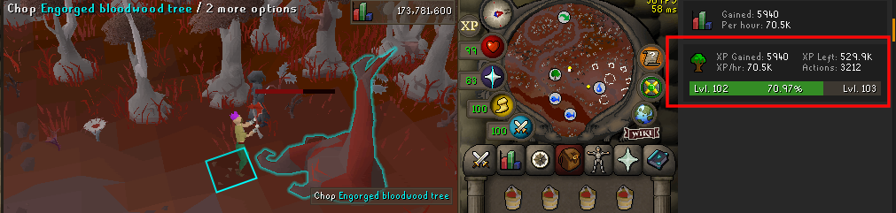 Engorged xph.webp XP per hour when chopping the Engorged Bloodwood tree in Vampyrium