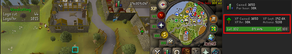 Oak xph.webp XP per hour chopping the Oak tree south of Draynor Village bank.