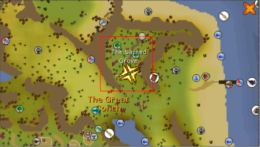 Camphor Location.webp OSRS map showing location of Camphor trees at the Sacred Grove.
