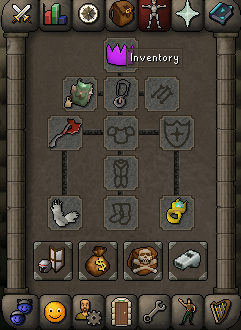 Bloodwood Gear.webp OSRS Gear tab showing Dragon Felling Axe, Lightbearer, Karamja Gloves 3, Drakan's Medallion and Purple Partyhat equipped.