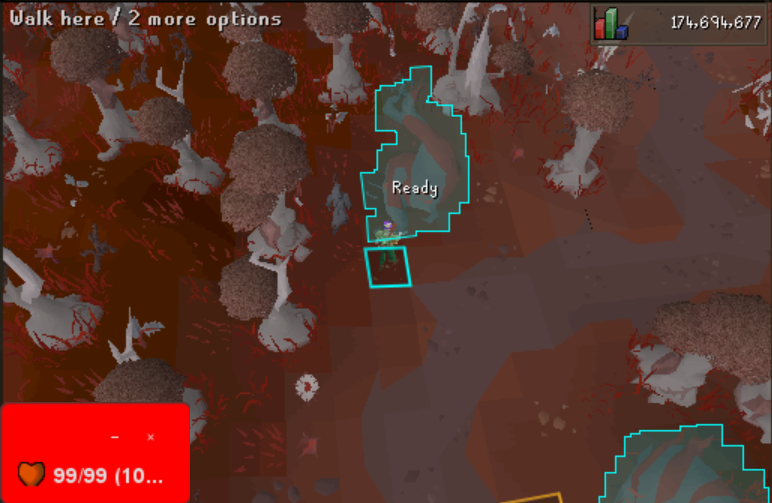 OSRS character is idle, AFK-Overlay plugin alerts idle.