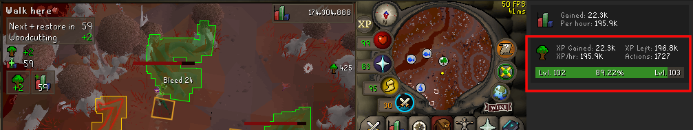 Bloodwood Tree xph.webp XP per hour chopping regular Bloodwood trees in Vampyrium.