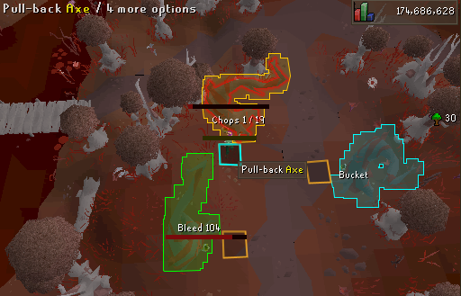 Bloodwood Strategy 1.webp Chopping regular Bloodwood trees in Vampyrium. 1 tree is bleeding.