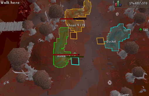 Bloodwood Strategy 2.webp Chopping Bloodwood trees in Vampyrium. 1 tree is bleeding and another tree has halfway progress.