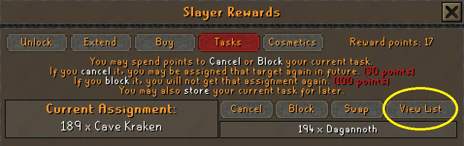 an image showing slayer reward block page in OSRS