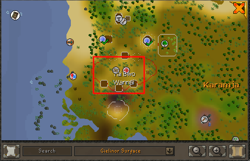 OSRS Map showing location of Tai Bwo Wannai Village.