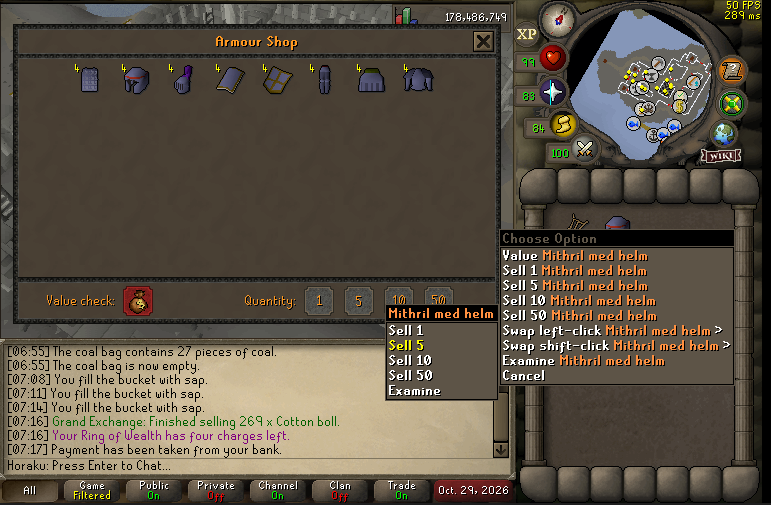 Selling Mithril Swapper.webp Changing the default sell option on Mithril armour to Sell 5 using Menu Entry Swapper.