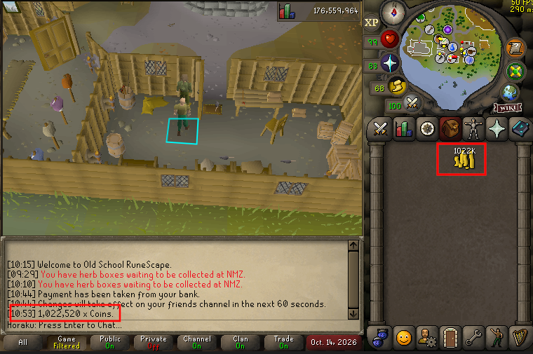 brian gp.webp The inventory shows the total GP after selling all supplies to Brian's Archery Supplies at Rimmington.