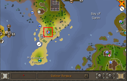 Map showing the location of Asgarnian Ice Dungeon.