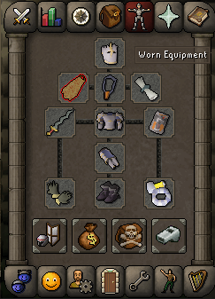 Gear setup for killing Skeletal Wyverns with Justiciar Armour and Osmumten's Fang.