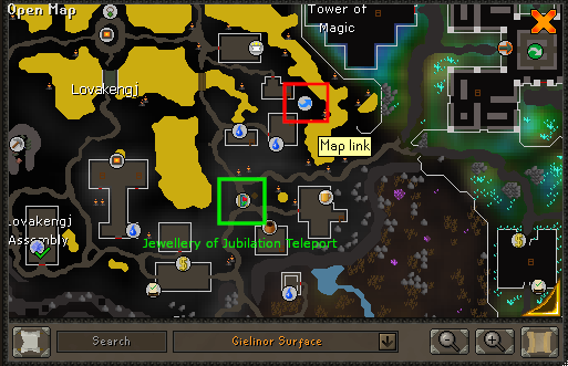 OSRS Map showing location of the Jewellery of Jubilation Teleport and shortcut to the Catacombs of Kourend.