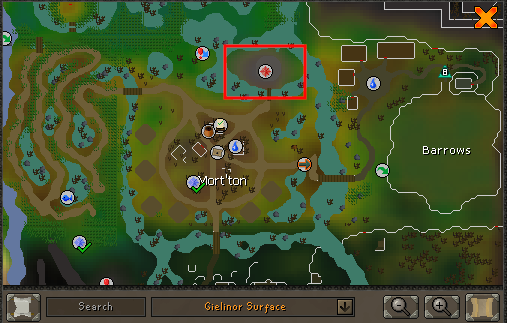 Map showing the location of the Shades of Mort'ton minigame.