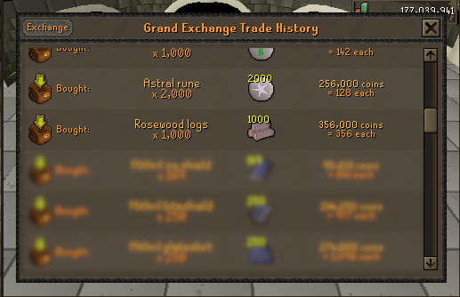 Grand exchange history of supplies for making Rosewood planks.