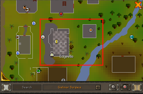 Map showing the location of Edgeville bank and furnace.