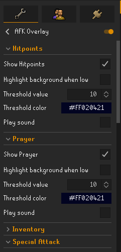 Settings for the AFK Overlay plugin.