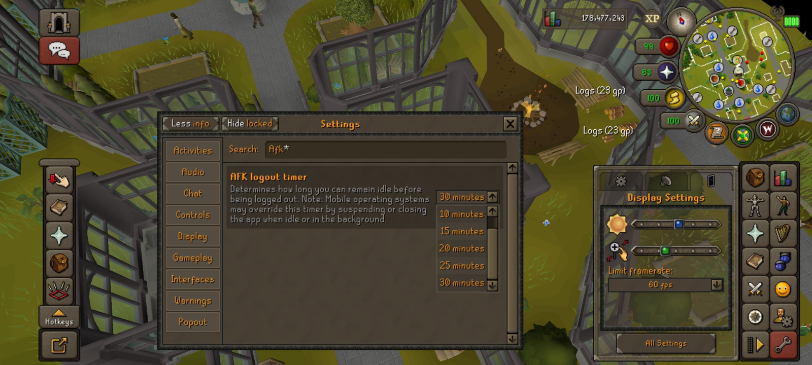 Log out timer mobile.webp Setting the AFK logout timer in OSRS Mobile.