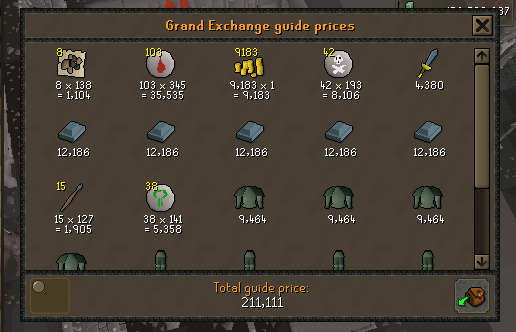 Loot from 30 minutes of killing Vyrewatch sentinels worth 211,111 GP.