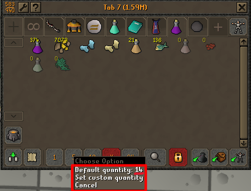 set-quantity-to-14.webp set custom quantity to 14 for training herblore
