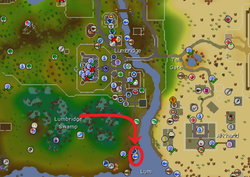 shrimps and anchovies fishing spots near lumbridge swamp
