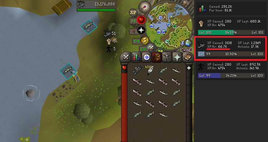 AFK barbarian fishing XP per hour