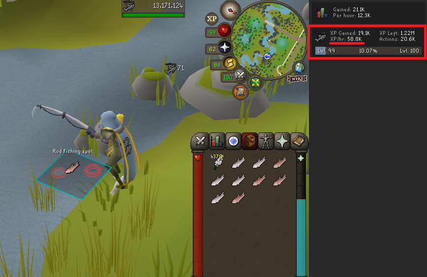 fishing xp per hour at priffidinas