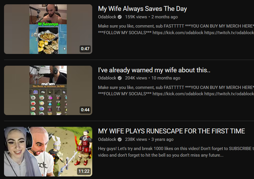 odablocks wife youtube videos
