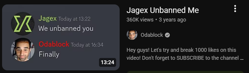 odablocks osrs account got unbanned by jagex youtube