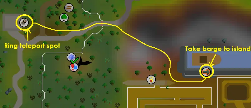 5 barge route image.webp an image showing the route from the ring of the elements teleport to the digsite barge in osrs