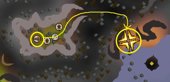 1 location.webp an image showing the route from fossil island mushtree to ammonite crabs training spot in osrs
