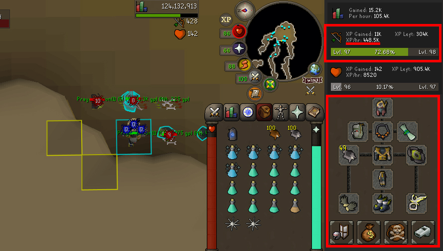 grey-chins-xp-hr and gear.webp grey chinning xp per hour at maniacal monkeys