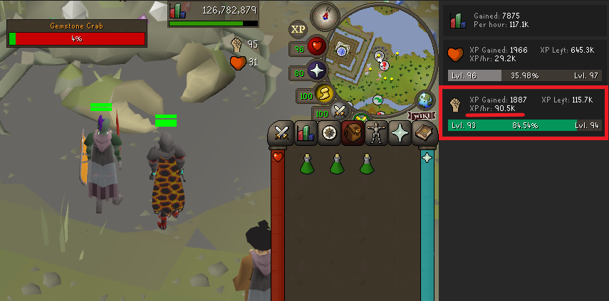 gemstone crab strength xp hr.webp melee xp per hour at gemstone crab