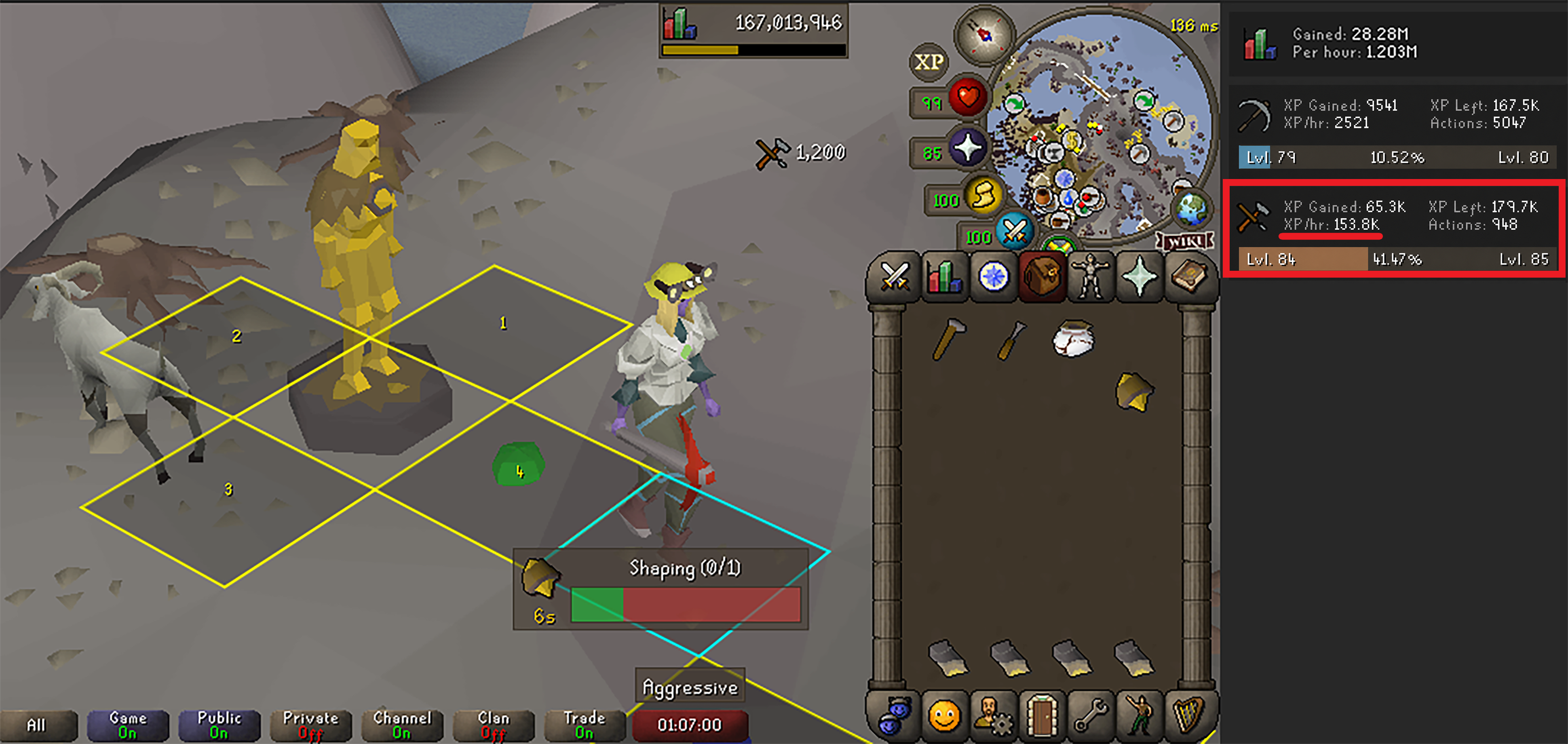 XP rates per hour at golem crafting