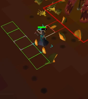Shattered rock fragments and the shadowed tiles to avoid after a Doom rock throw