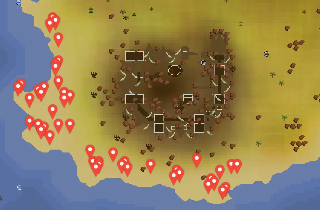 an image showing sand crabs locations at the Avium Savannah in OSRS