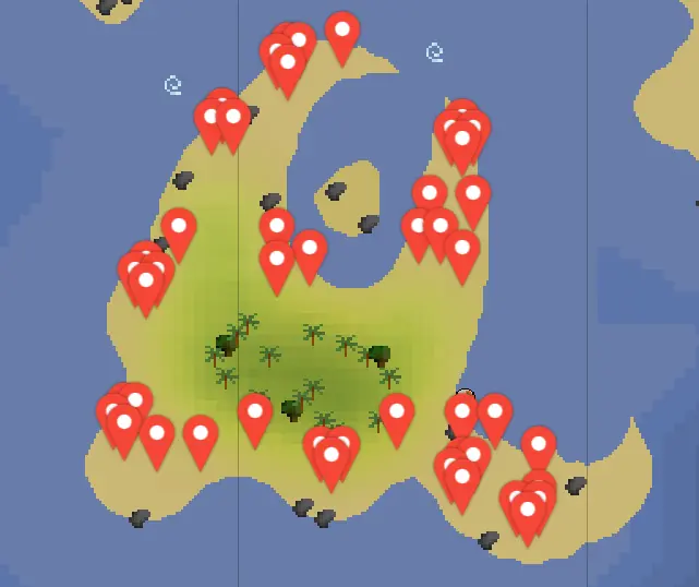 an image showing sand crabs locations at Crabclaw island in OSRS