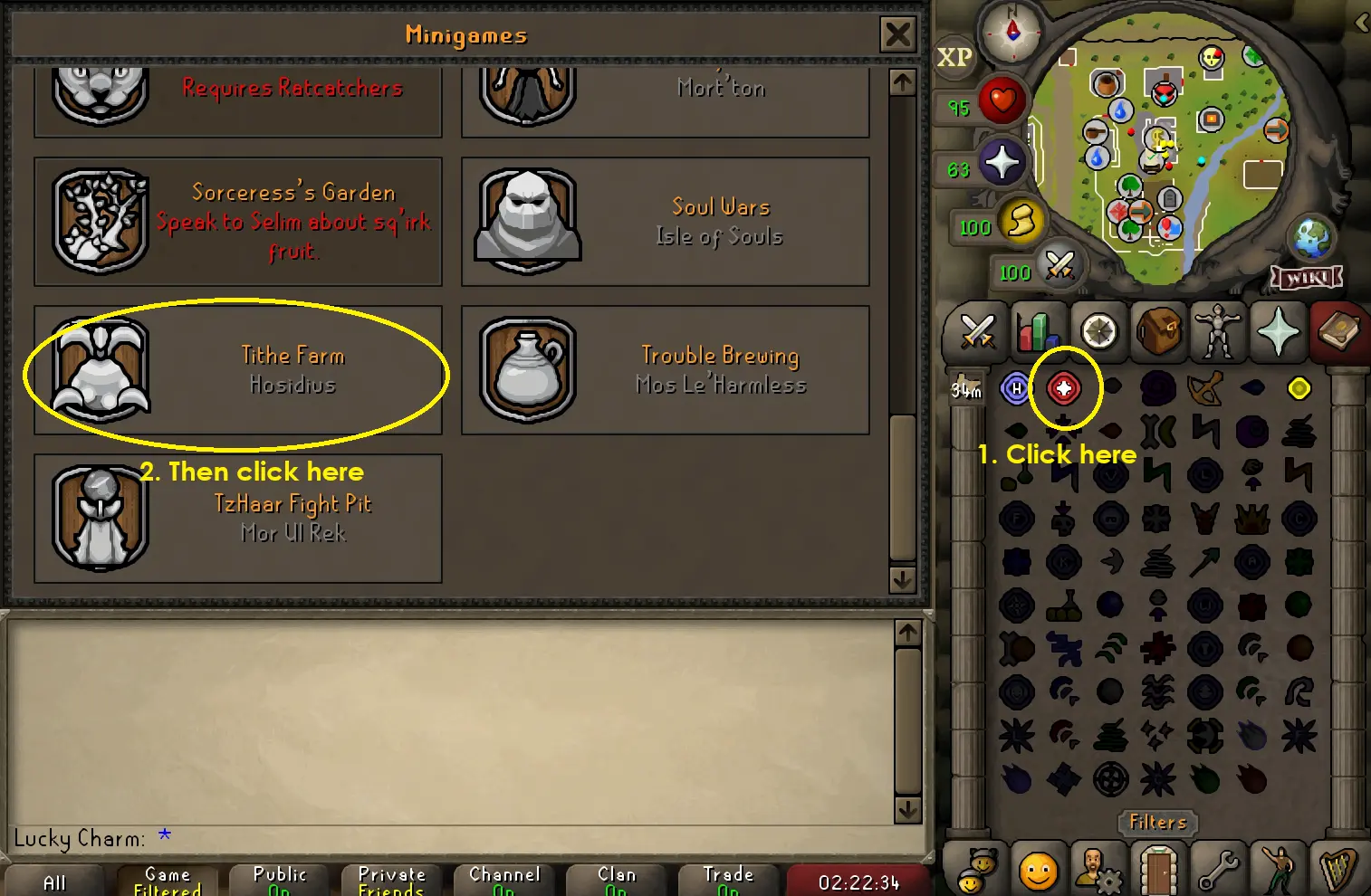 an image showing how to get to sand crabs using minigame teleports in OSRS