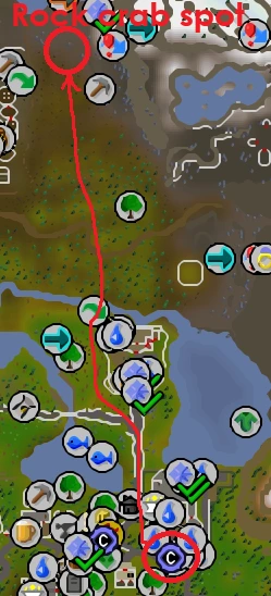 an image showing how to get to rock crabs for a pure in OSRS