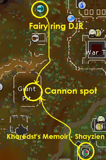 an image showing how to get to shayzien hill giants in OSRS