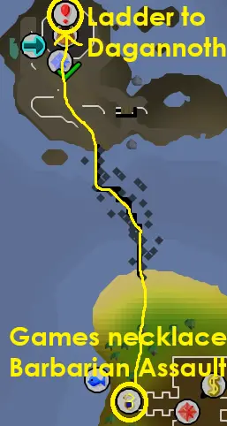 an image showing how to get to dagannoths with games necklace in OSRS