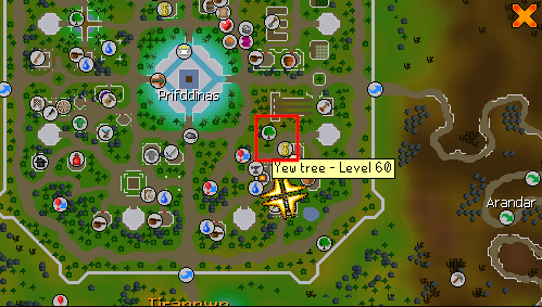 Yew P2P Location.webp OSRS map showing location of Yew trees in Prifddinas.